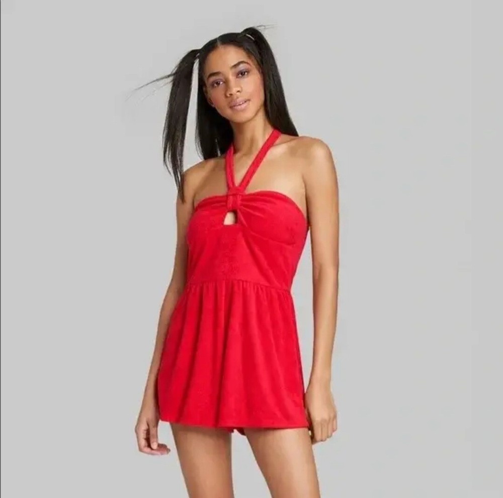 New Red Terrycloth Romper, Beach, Swimming Pool, Bathing Suit Coverup Size Small