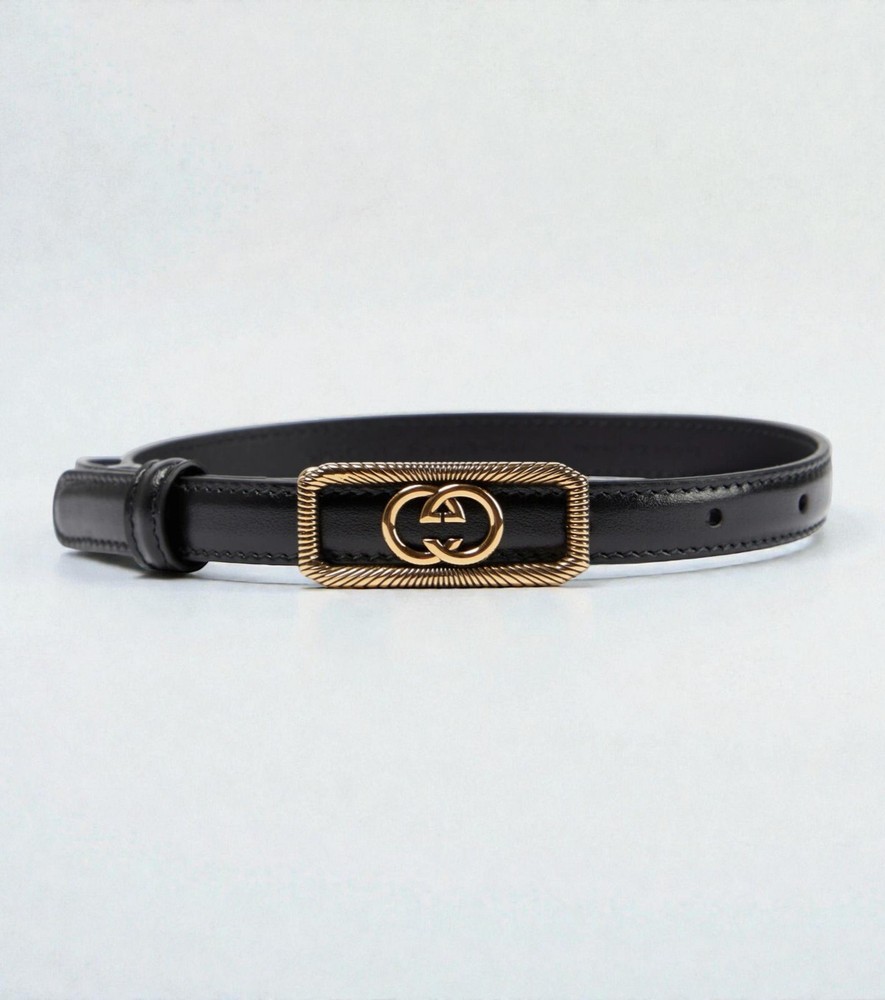 NWT Gucci Interlocking G Square Thin Leather Belt Black Size 90/36 Authentic