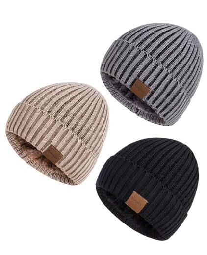 Nertpow Mens Beanie Hats 3 Pack, Winter Hats for Men Women Warm Color-01