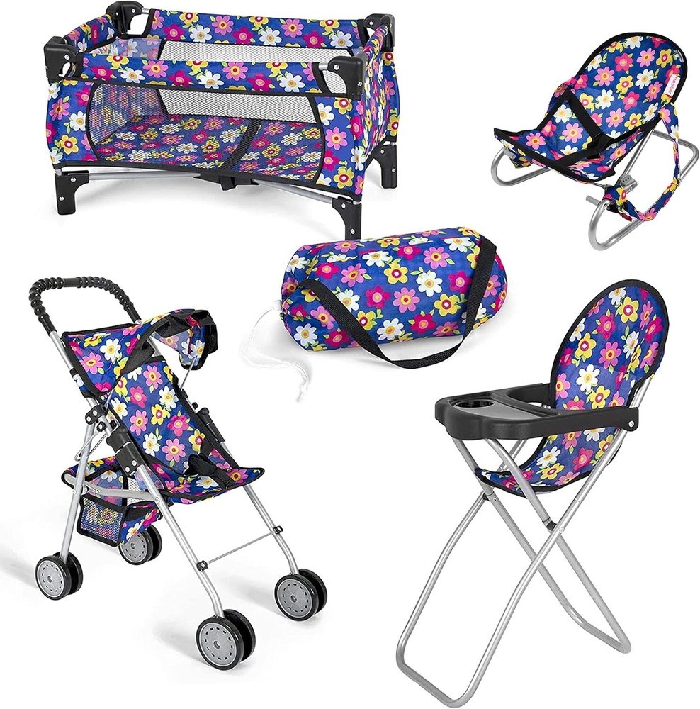 Interactive 4-Piece Baby Doll Set with Stroller and High Chair for Toddlers