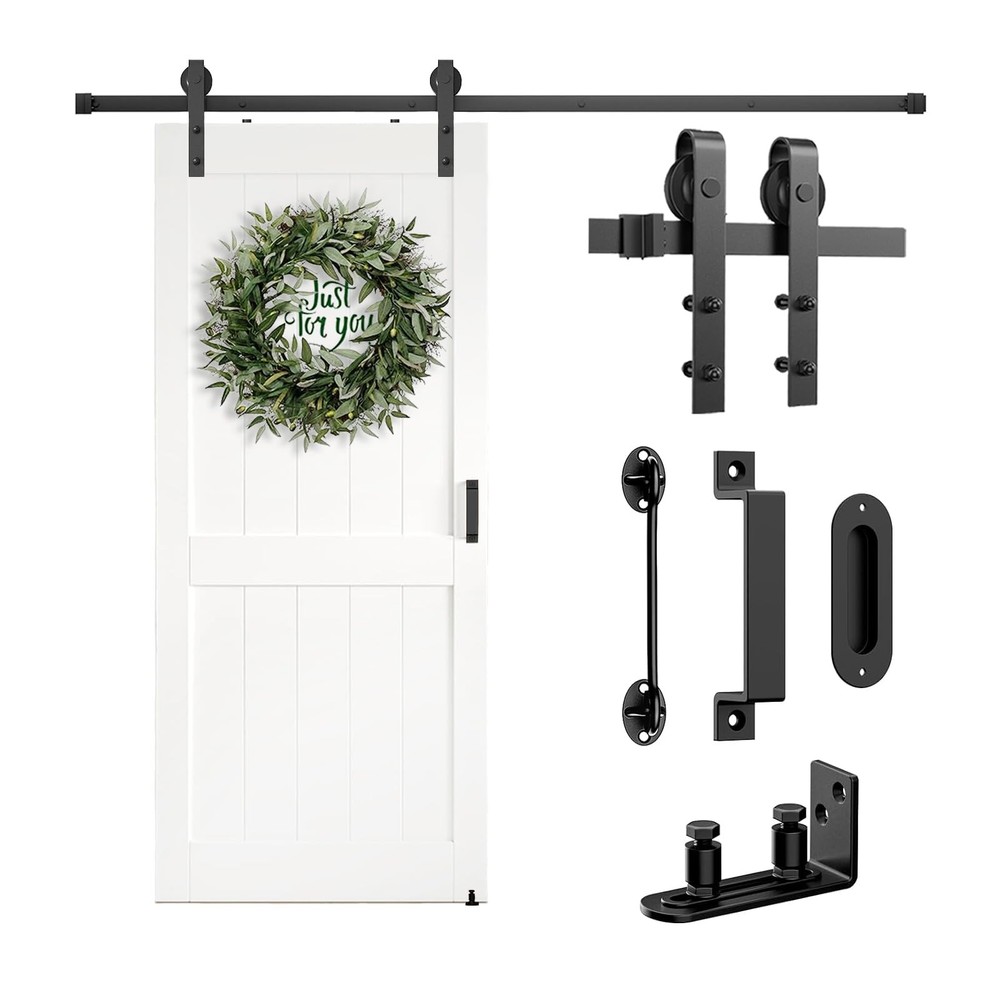 Barn Door Hardware Kit 6.6FT Heavy Duty Sliding Door Track Kit with Floor Gui...