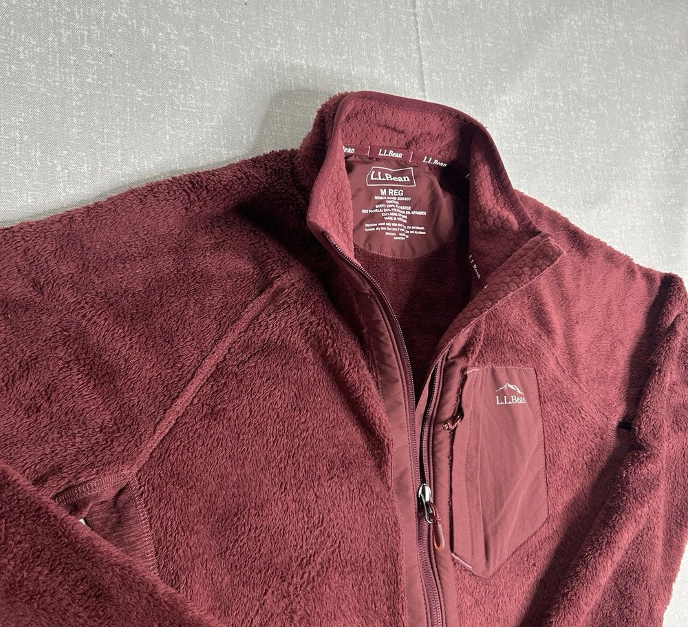 LL Bean Womens Adventure Hybrid Fleece Full Zip Jacket with Red Zip Pockets in Medium