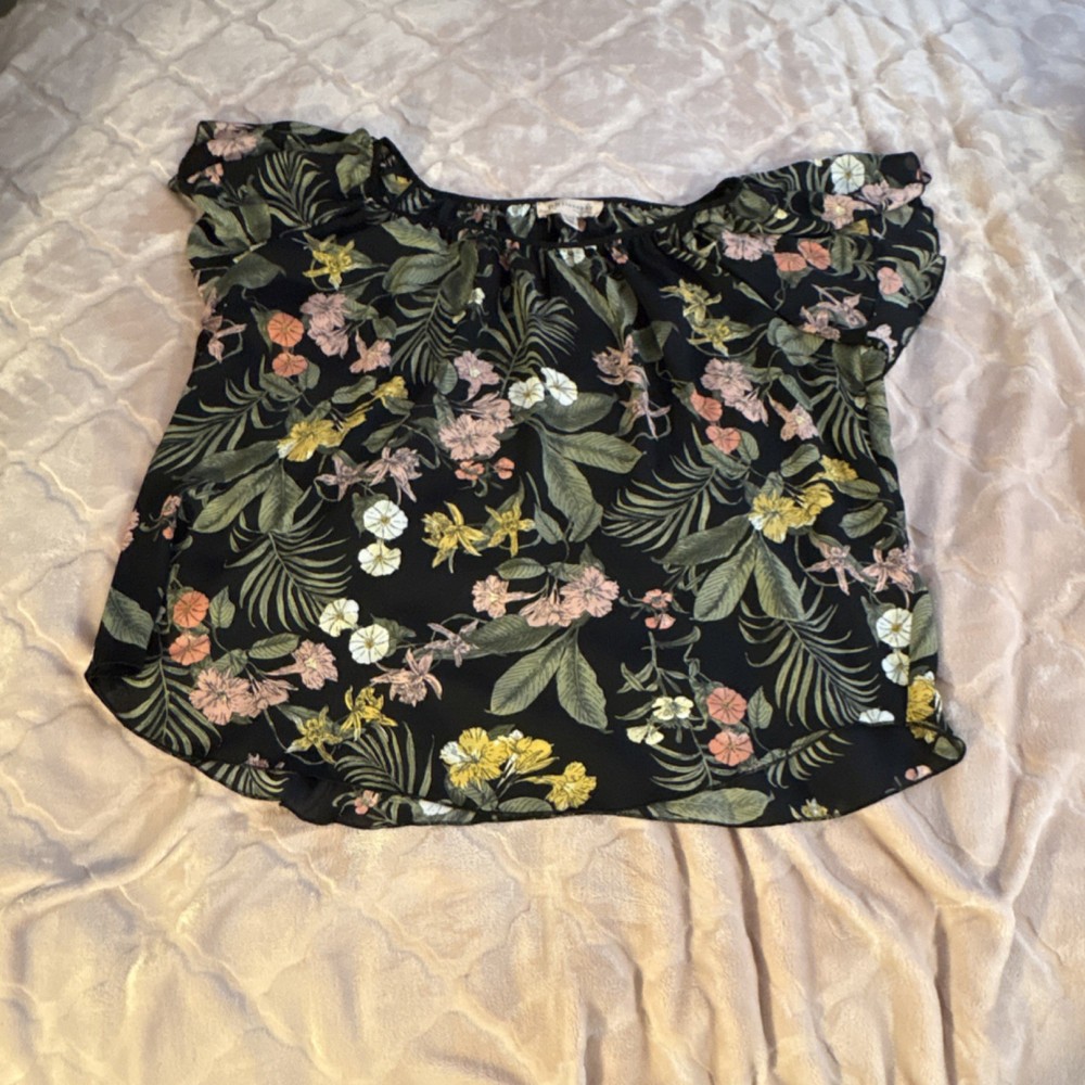 Philosophy Black Floral Ruffle Off-Shoulder Blouse Women’s XL
