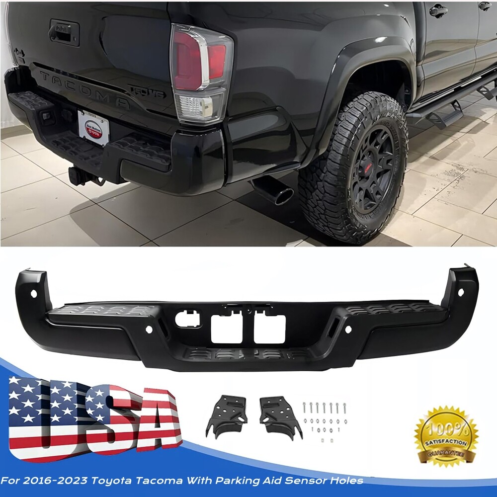 2016-2023 Toyota Tacoma Rear Step Bumper in Black with Parking Sensor Holes for Enhanced Functionality and Style