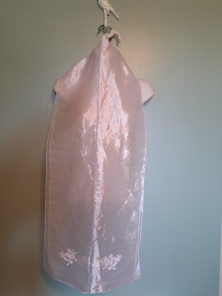 Sheer Pink Embroidered Scarf 14x72 Inches Lightweight Floral Design  