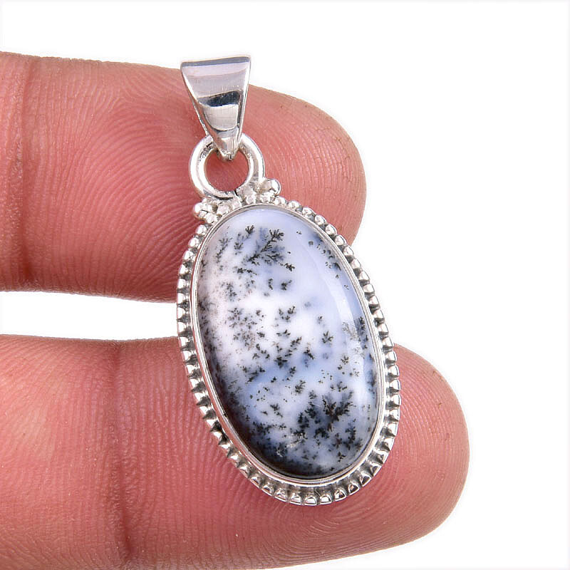 Natural Dendrite Opal Gemstone 925 Solid Sterling Silver Gift Pendant 1.5