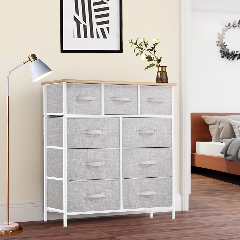 Gray TAUS 9-Drawer Nightstand Dresser & Fabric Storage Tower