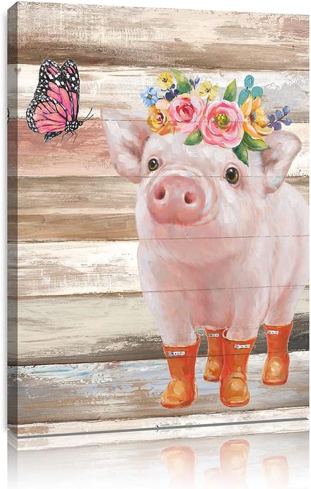 Playful Pig & Pink Butterfly Wall Art - Farmhouse Decor for Your Home