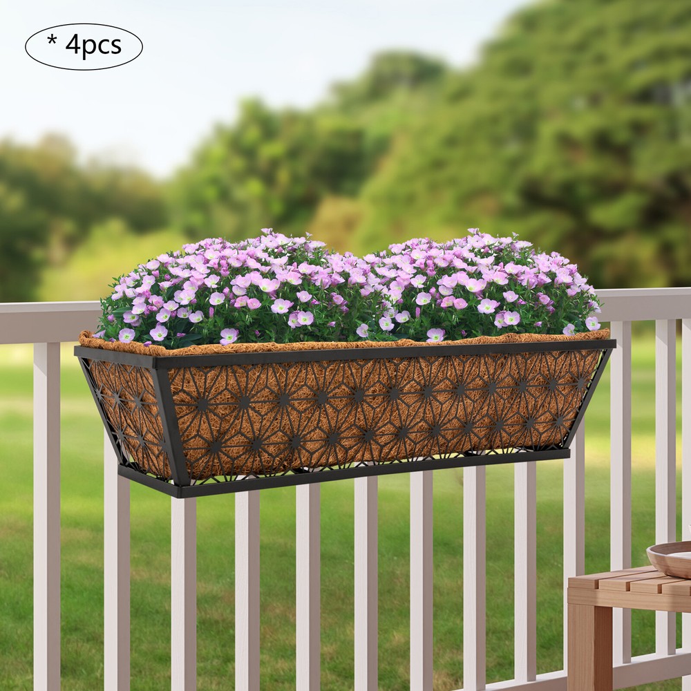 4pc Flower Boxes for Deck Railings Planter Boxes,Garden Hanging Flower Planter