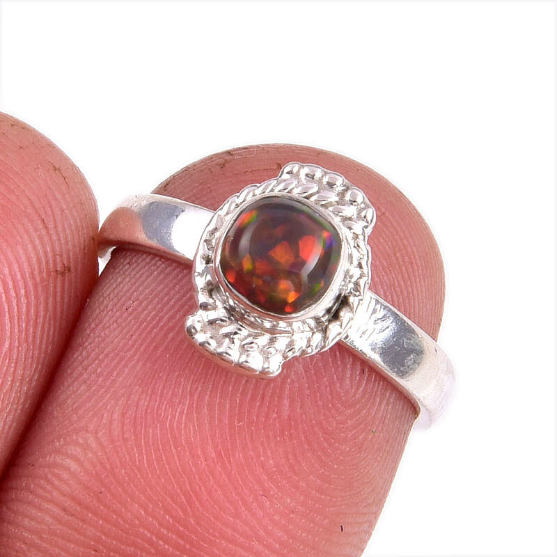 Natural Ethiopian Opal Gemstone in 925 Sterling Silver Ring Size 6 Handmade