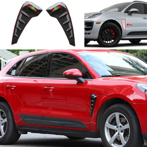 Carbon Fiber Grain Front Side Body Molding Cover 2pc Fit Porsche Macan 2015-2023