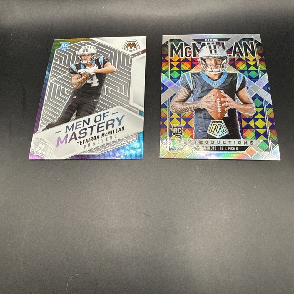 2025 Panini Mosaic Tetairoa McMillan #8 Introductions RC + Men Of Mastery RC