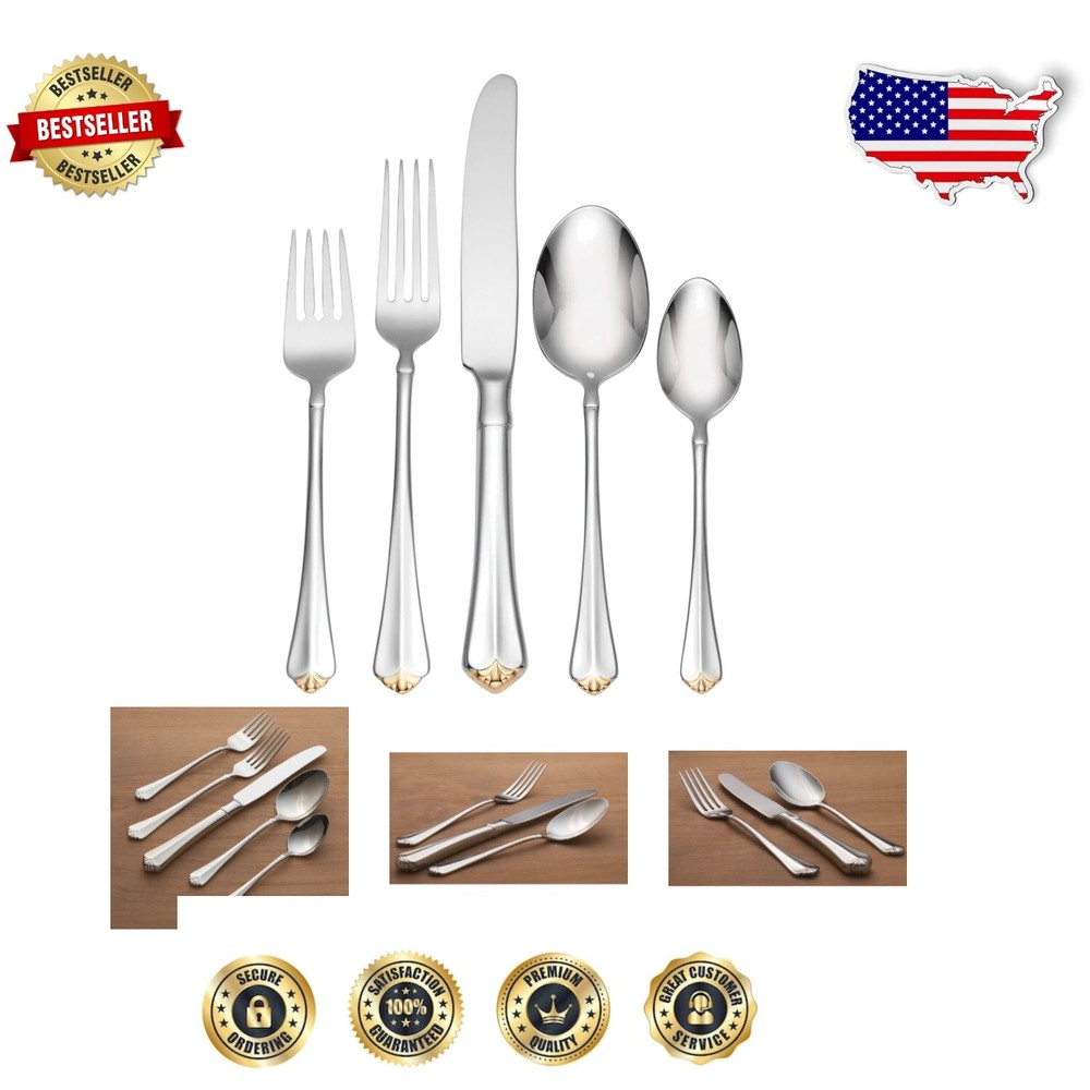 Golden Juilliard 5-Piece Fine Flatware Set - 24K Gold Accents, Service for 1