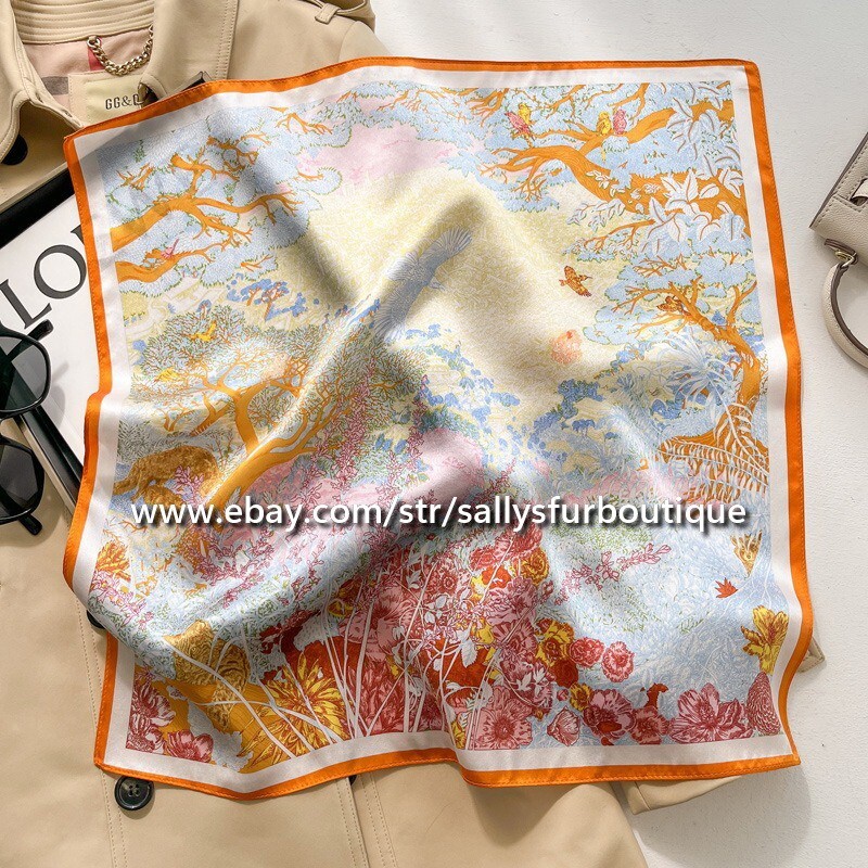 Sallys 100% Mulberry Silk Scarf Floral Print Square Necktie Hairband 21 Inches
