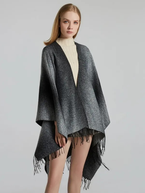 Imitation Cashmere Women Scarf Winter Classic Solid Tassel Poncho Warm Femme