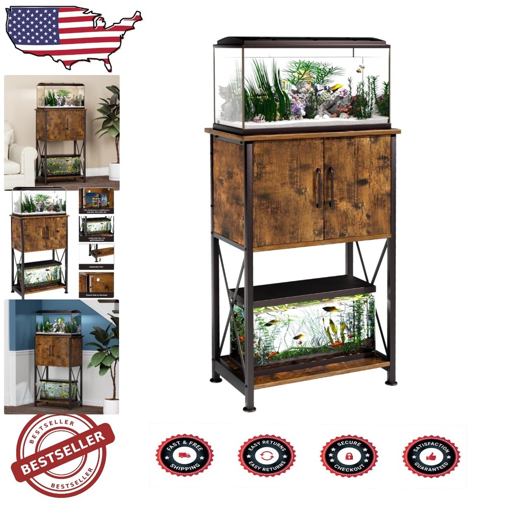 Space-Saving Metal Aquarium Stand for 5-10 Gallon Tanks with Cabinet Storage