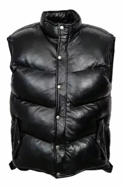 Men's Geniune Leather Lambskin Bubble Puffer Vest | Fast Shipping