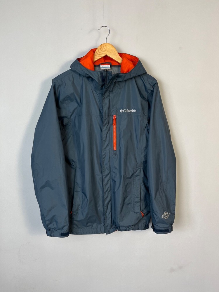 Columbia Omni-Tech Waterproof Men Light Blue Hooded Nylon Jacket Size S-M