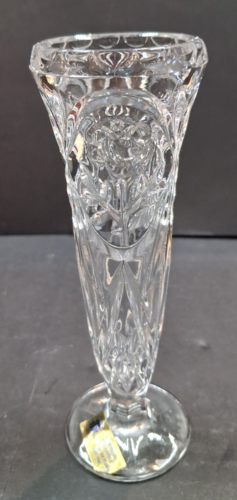 Vintage Lead Crystal Bud Vase Intricate Cut Glass Patterns