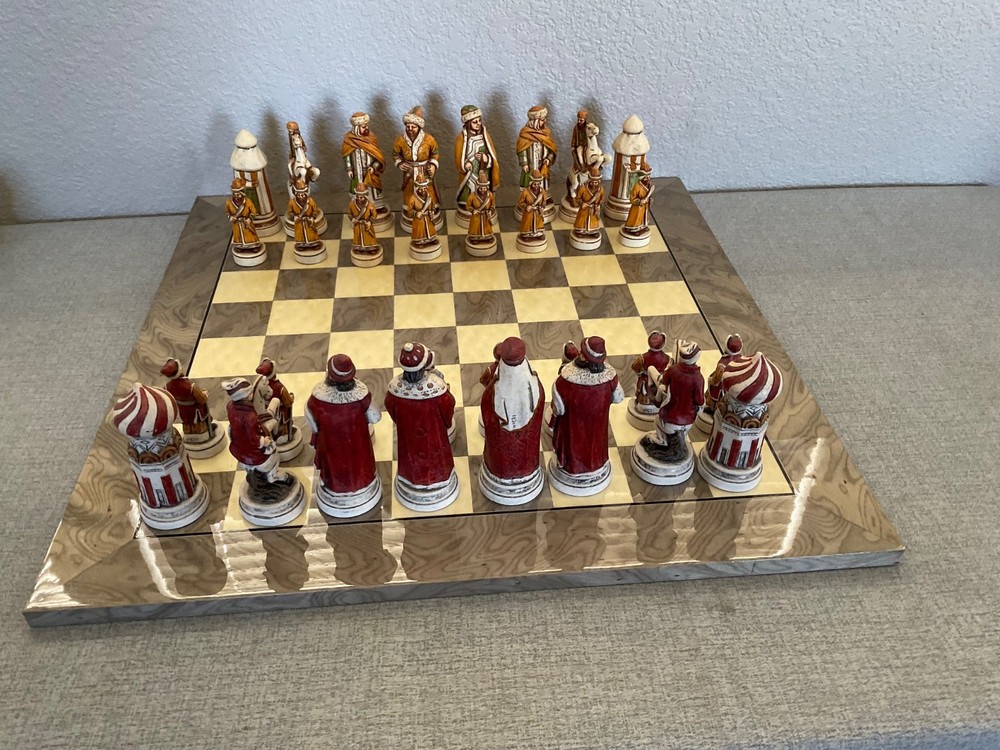 NIGRI Hand Carved, Hand Painted Medieval Chess Set, NO BOARD