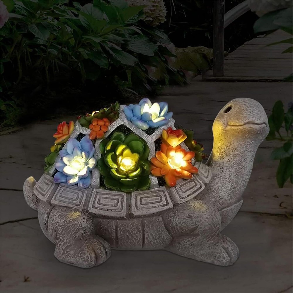 Nacome Solar-Powered LED Turtle Garden Statue with Succulent Planter