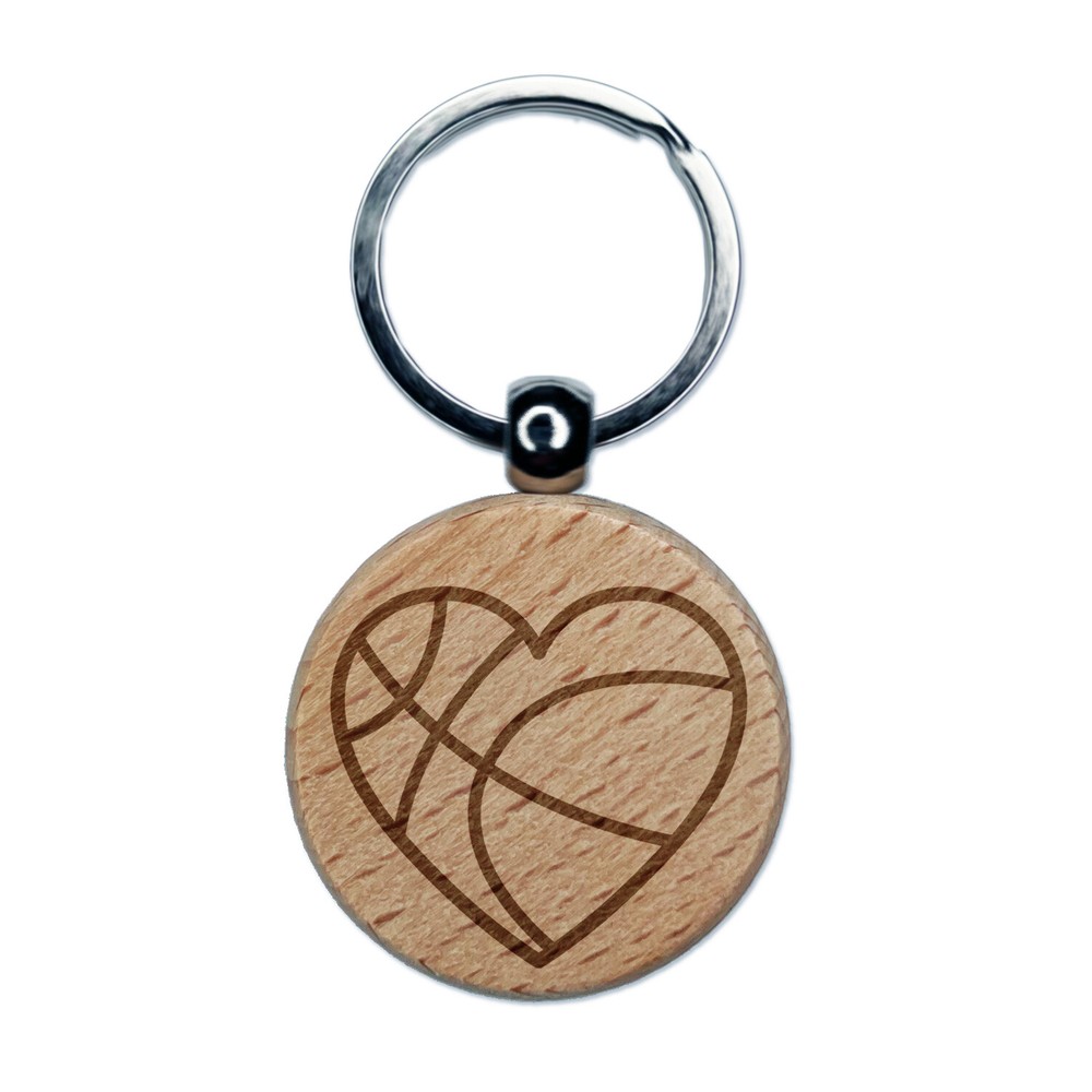 Heart-Shaped Basketball Engraved Wood Keychain Sports Gift Charm  