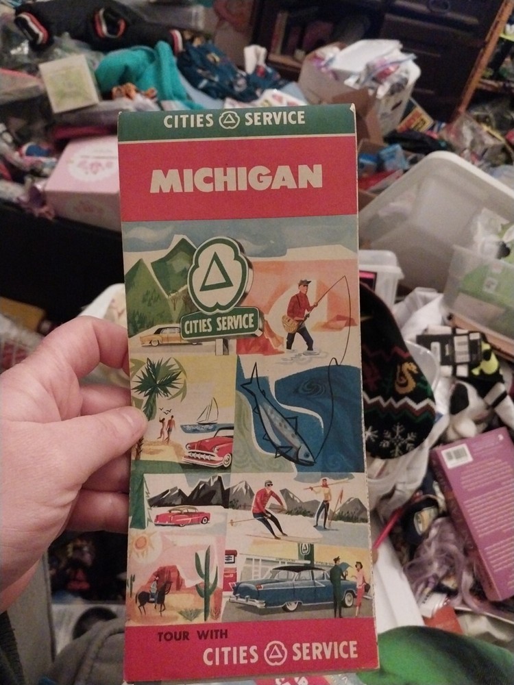 Vintage 1972 Cities Service Michigan Highway and Road Travel Map