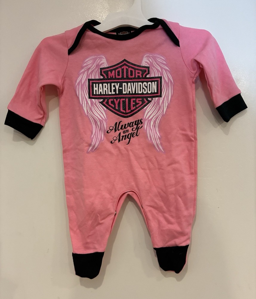 Harley-Davidson Motorcycles Baby Girl Angel Cotton Long Sleeve 1-Piece Pink 0/3M