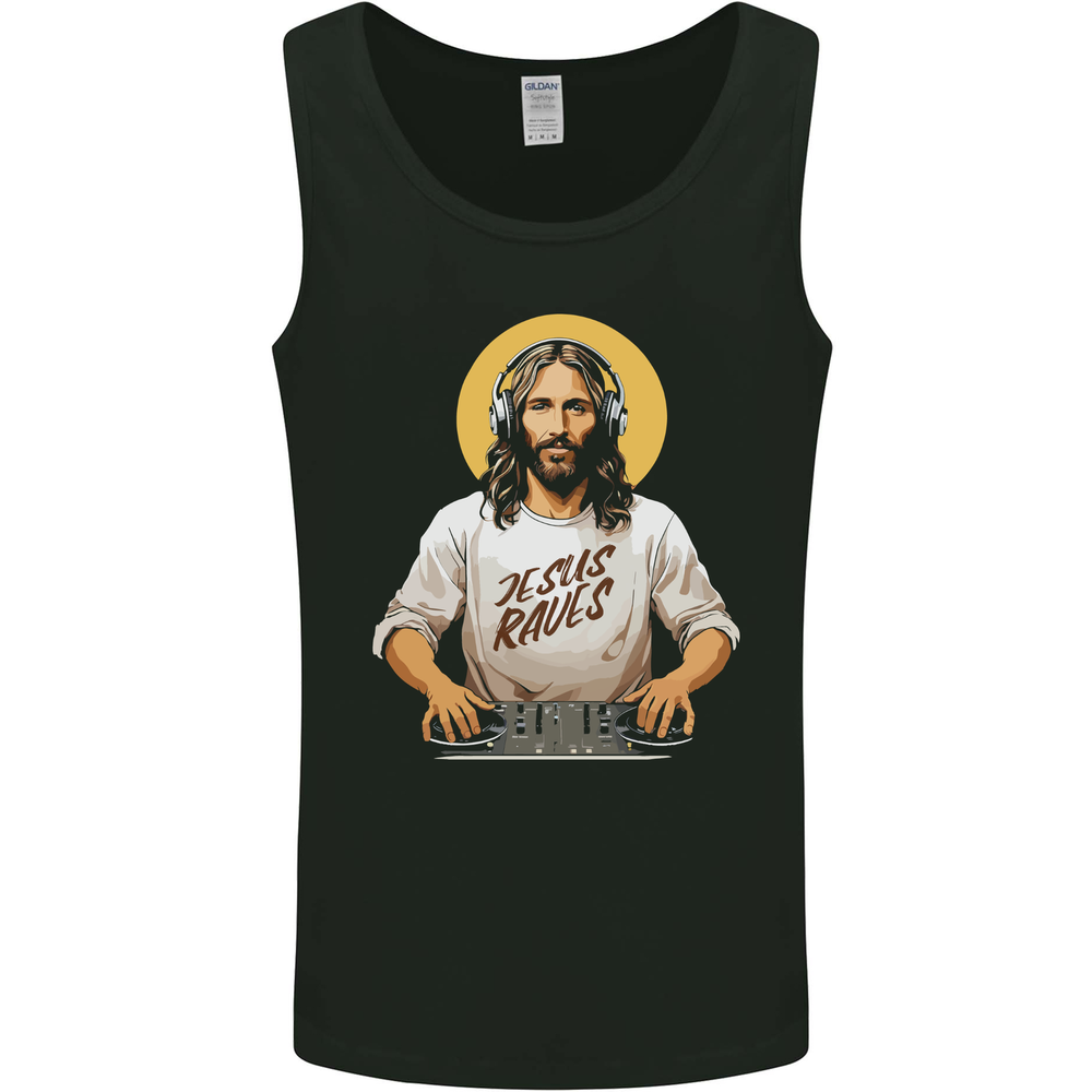 Jesus Raves Funny DJ Music Decks Christian Mens Vest Tank Top
