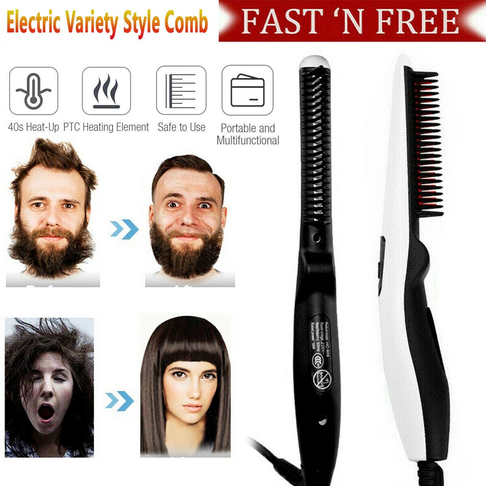 Beard Straightener Comb Quick Heated Brush Styler For Mens Pro Hair Electric