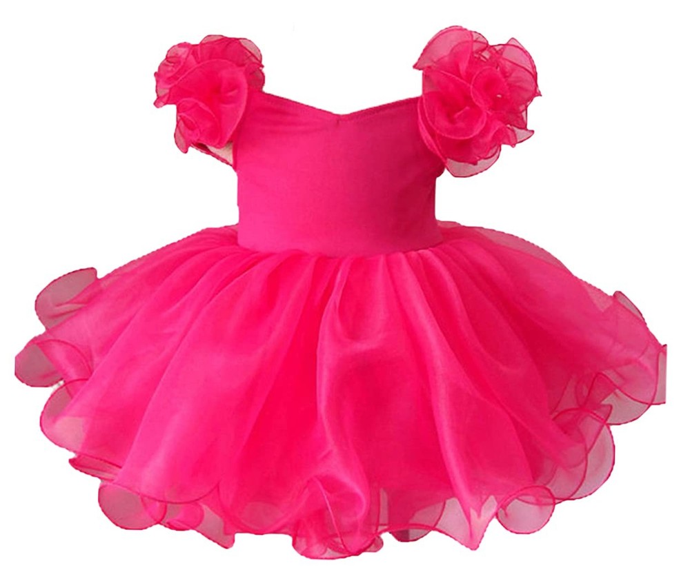 EB053C Infant Baby Newborn Little Girl's Pageant Party Birthday Dress Fuchsia...