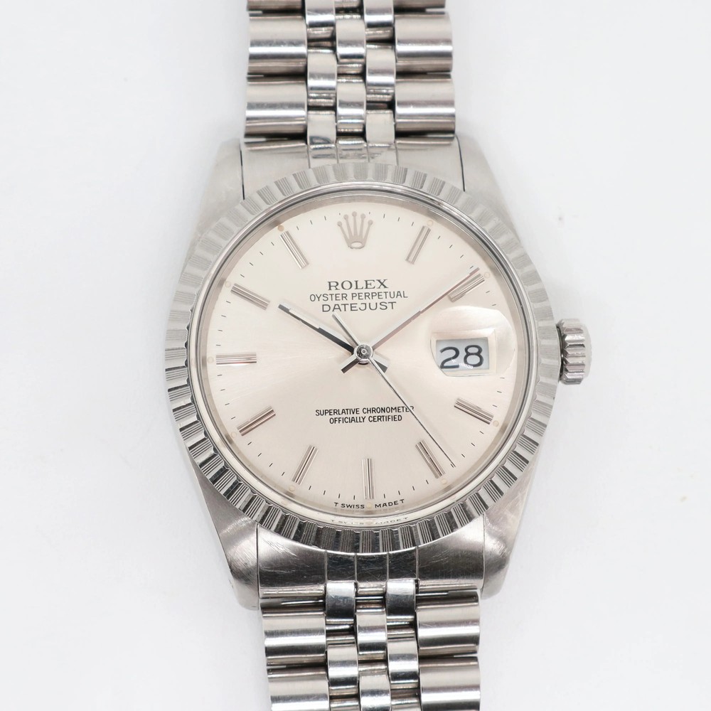 1980's Rolex 16030 Datejust 36mm Silver Sticks Dial Steel Automatic Mens Watch