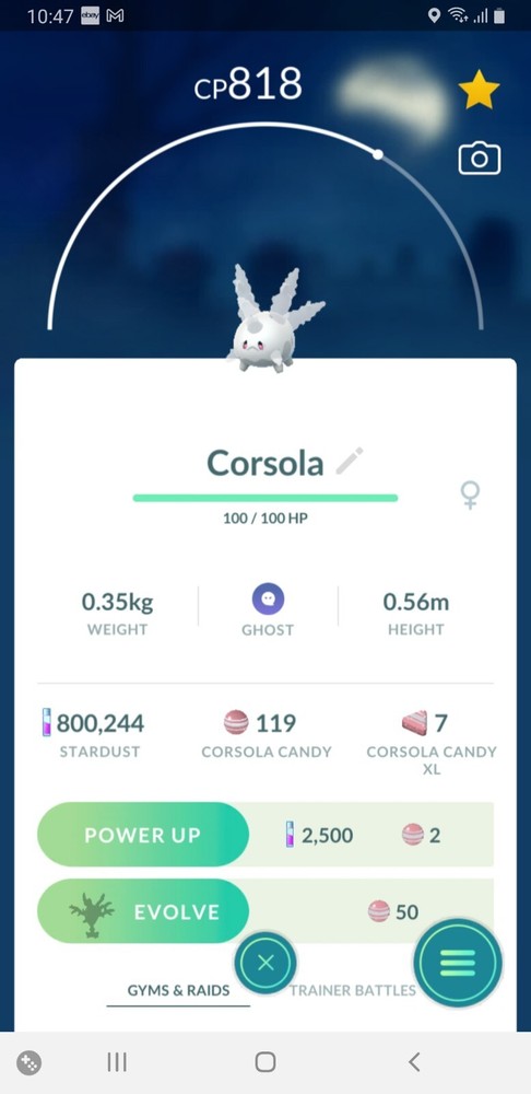 Galarian Corsola Non-Shiny for Pokémon Go Trade or Collection