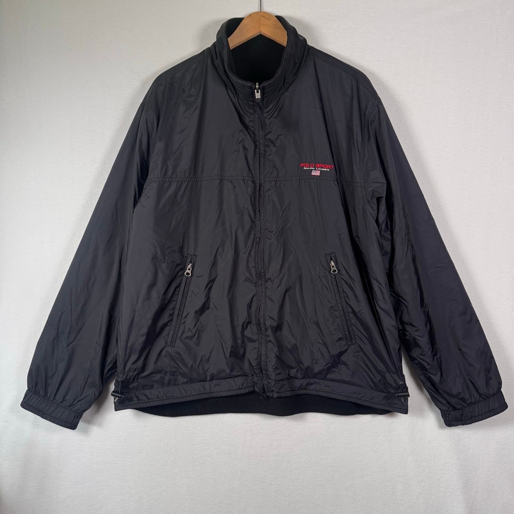 Vtg Polo Sport Ralph Lauren Black Reversible Fleece Windbreaker Jacket Men's XL