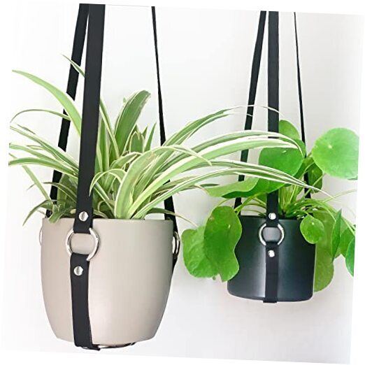 2-Pack Black Leather Plant Hangers for Stylish Indoor Home Decor