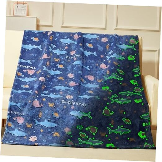 Glow in the Dark Whale Blanket for Kids 50x60 Ocean Themed Gift Toy for Boys Girls