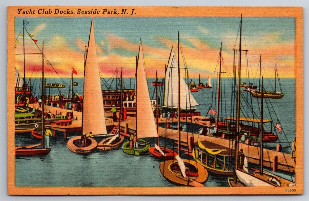 Yacht Club Docks Sailboats Tours Rentals Seaside Park NJ C1940 Postcard H20