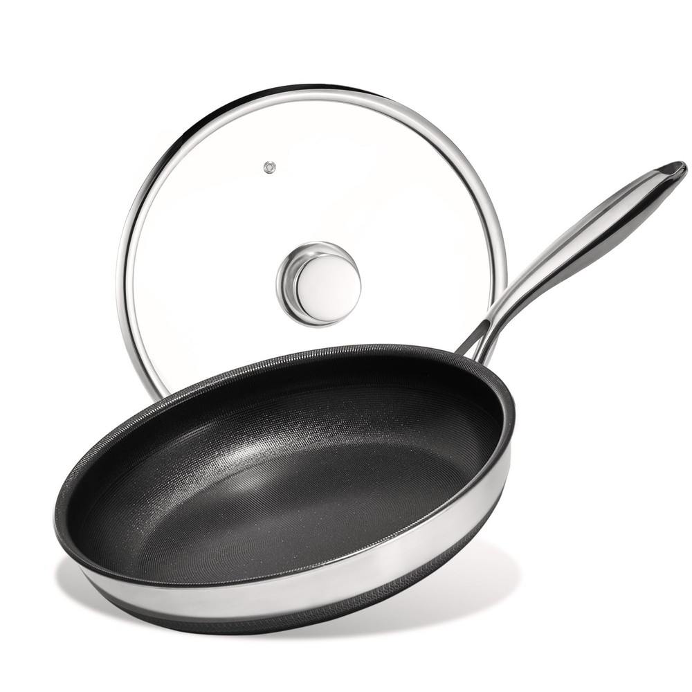 12-Inch Titanium Ceramic Nonstick Frying Pan with Lid – Stainless Steel Handle