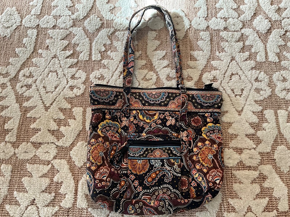 Vera Bradley Navy Blue and Gold Crossbody Bag with Brown Accents
