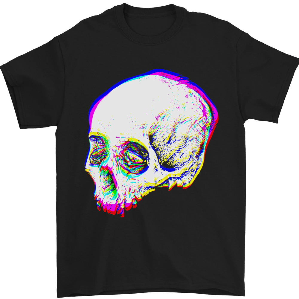 Glitch Skull Gothic Biker Heavy Metal Rock Mens T-Shirt 100% Cotton