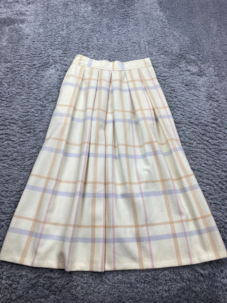 Vtg Evan Picone Skirt Women 8 Petite Yellow Plaid Wool Pleated A-Line Maxi USA