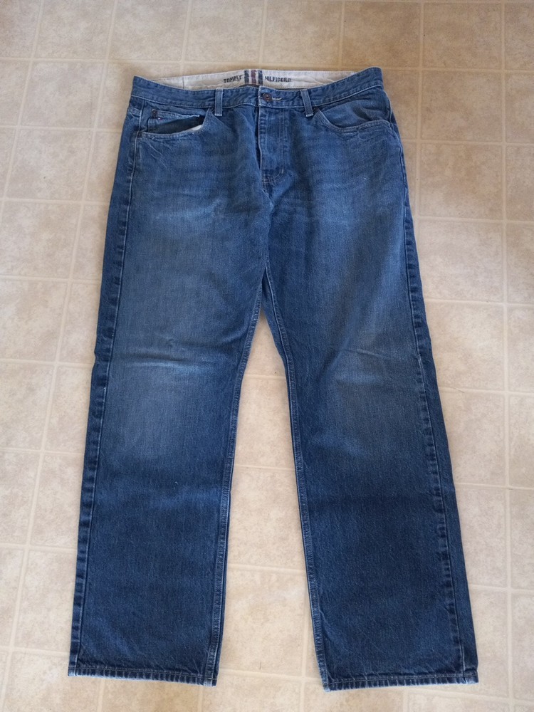 Tommy Hilfiger Mens Relaxed Fit Straight Leg Blue Denim Jeans 36x32 100% Cotton