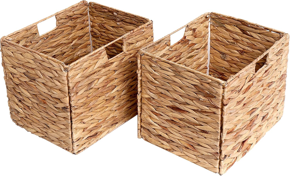 Storage Baskets，Wicker Baskets,Hyacinth Basket for Shelf,Folding 2 Packs Handmad