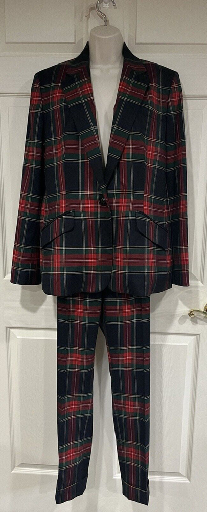 LAUREN RALPH LAUREN Women Size 12/14 Red Tartan Plaid 2 Piece Set
