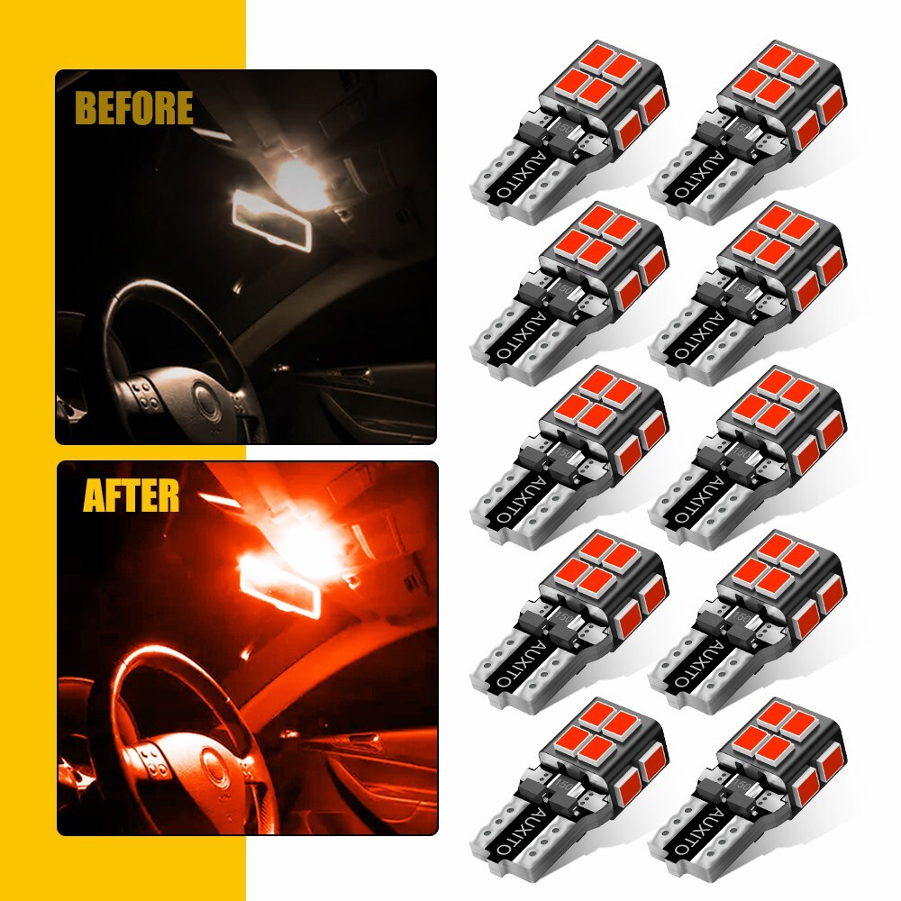 AUXITO T10 194 168 Interior License Plate LED Light Bulbs Super Bright RED 10PCS
