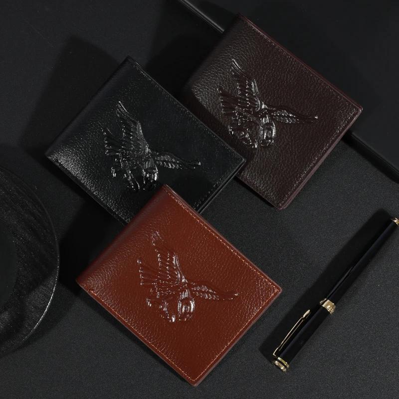 Slim Modern Eagle Leather Wallet Credit Card Holder for Men - Multicolor