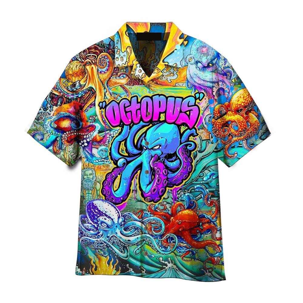 Octopus Colorful Hippie Aloha Hawaiian Shirts For Men US Size Summer Style NEW