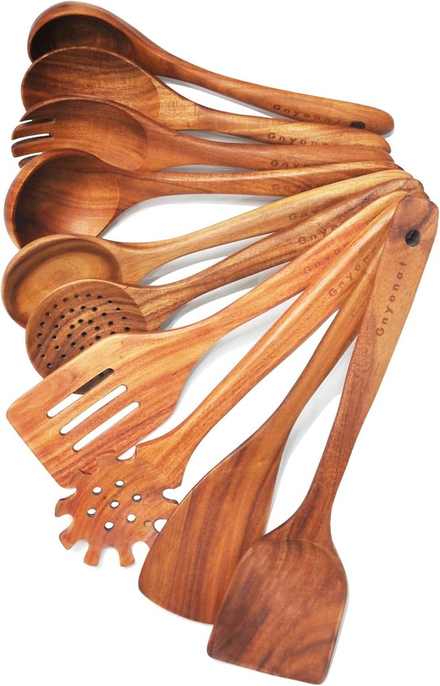 Wooden Spoons for Cooking,Wooden Utensils Cooking 10 Pcs Brown