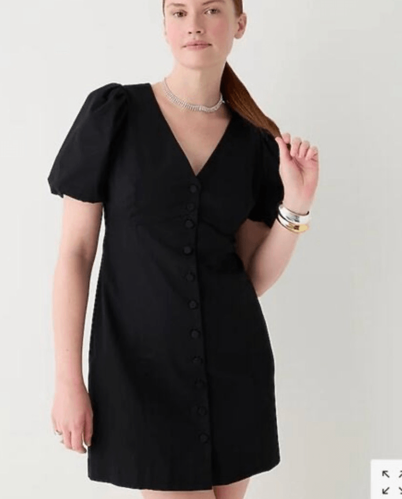 J.Crew NWT black button front puff sleeve dress size 8