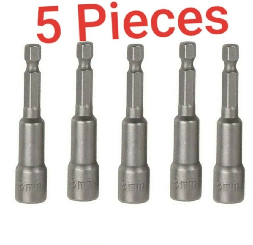 5Pcs 8 mm Magnetic Tech Screw Driver Tek Bit Drill Nut Setter Roofing Cladding